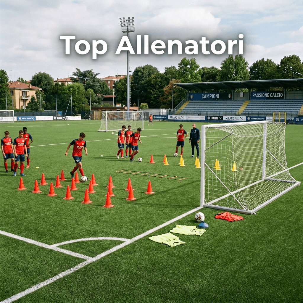 Youth soccer players training with cones and soccer balls on a field